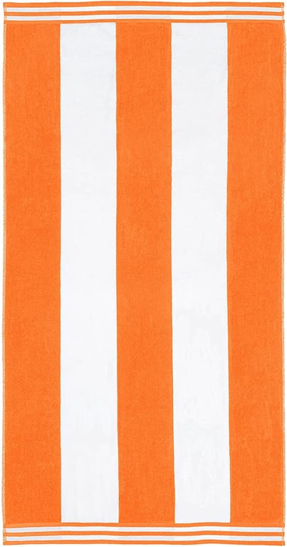 Superior Luxurious 100% Cotton Beach Towels, Oversized 34" x 64", Soft Velour Cotton and Absorbent Cotton Terry, Thick and Plush Striped Beach Towels - Orange Cabana Stripes
