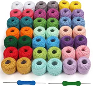 42 Piece Colourful Cotton Crochet Thread Set By Kurtzy - 47.5 Yards Crafts Knitting Yarn Lace Flowers Skein Skeins Balls - 1995 Yards Total - Perfect For Beginners & Experienced Crochet EnthUSiasts