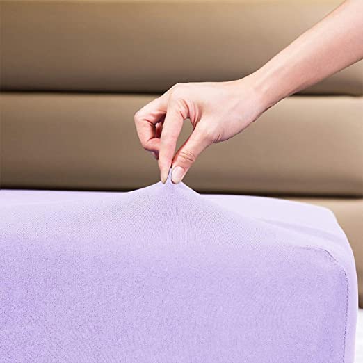 Family Bedding Double Bed Sheets Fitted - Double Sheet Deep Pocket - Soft Jersey 100% Cotton 4 Way Stretch Lilac Bedding - Shrinkage and Fade Resistant. (Double (140x200cm), Lilac).