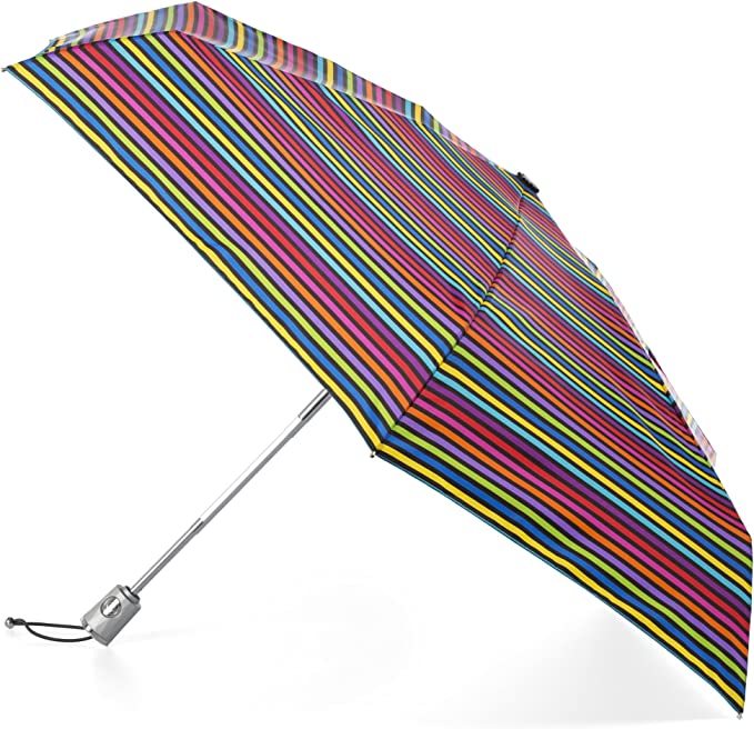 totes Automatic Open Close Water-Resistant Mini Travel Foldable Umbrella with Sun Protection, Skinny Stripe, One Size, Totes Mini Auto Open Close Umbrella
