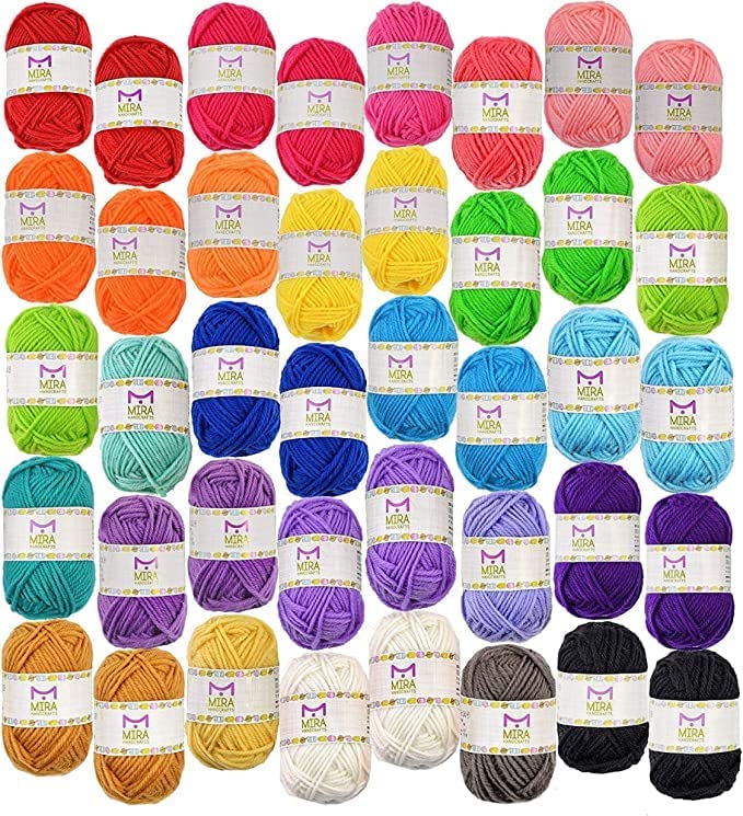 Mira Handcrafts 40 Assorted Colors Acrylic Yarn Skeins with 7 E-Books - Perfect for Any Knitting and Crochet Mini Project