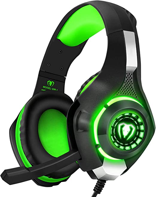 BlueFire Stereo Gaming Headset for Playstation 4 PS4, Over-Ear Headphones with Mic and LED Lights for PS5, Xbox One, PC, Laptop(Green)