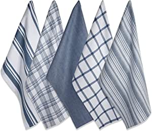 DII Cotton Luxury Assorted Kitchen Dish Towels, 18 x 28" Set of 5, Ultra Absorbent Fast Dry, Professional Grade Tea Towels for Everyday Cooking and Baking-Stone Blue