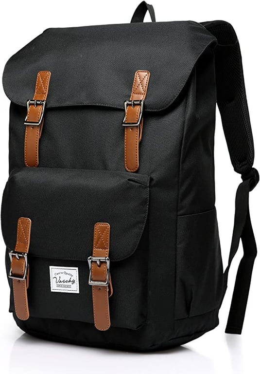 Backpack for Men Women,Vaschy Vintage Casual School Daypack Lightweight Camping Rucksack Travel Backpack Bookbag with15.6in Laptop Sleeve Black