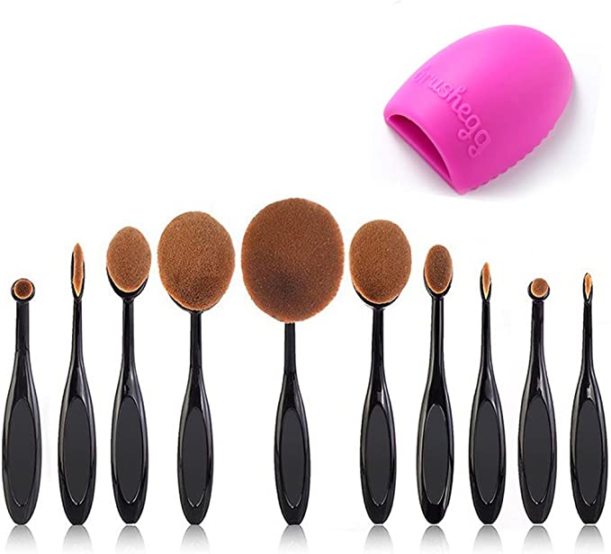 Beauty Kate Pro 10 Pcs Oval Makeup Brush Set Foundation Contour Concealer Blending Cosmetic Brushes
