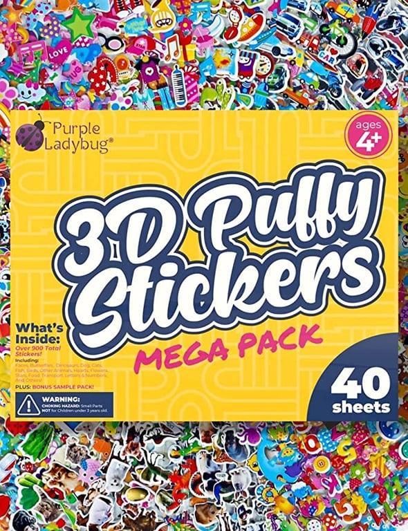 40 Assorted Puffy Sticker Sheets Mega Variety Pack for Kids, Toddlers & Teachers: 950+ Cute 3D Puffy Stickers for Fun & Scrapbooking Activities - Includes Animals, Emoji, Alphabet, Stars, Cars & More!
