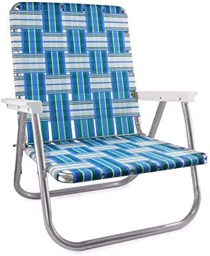Lawn Chair USA Webbing Chair (High Back Beach Chair, Sea Island with White Arms)