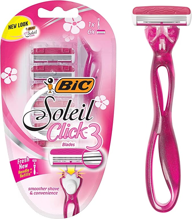 BIC Simply Soleil Click Women's Razors Kit - Pack of 1 Handle and 6 Cartridges, Pink, 1 Count (Pack of 1), 13109