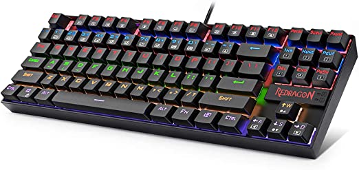 75% Mechanical Gaming Keyboard, Ergonomic tenkeyless Keyboard, Redragon K552 RGB LED Backlit for pc with Blue Switch (Black)