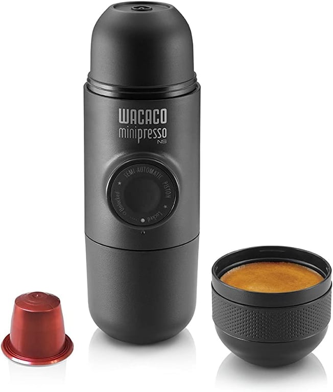 Wacaco Minipresso NS, Portable Espresso Machine, Compatible NS Capsules* (Nespresso®** Original Capsules and compatibles), Small Travel Coffee Maker, Manually Operated from Piston Action