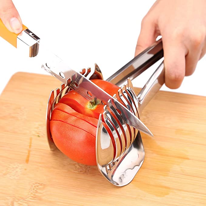 Best Utensils Tomato Slicer Lemon Cutter Multipurpose Handheld Round Fruit Tongs Stainless Steel Onion Holder Easy Slicing Kiwi Fruits & Vegetable Tools Kitchen Cutting Aid Gadgets Tool