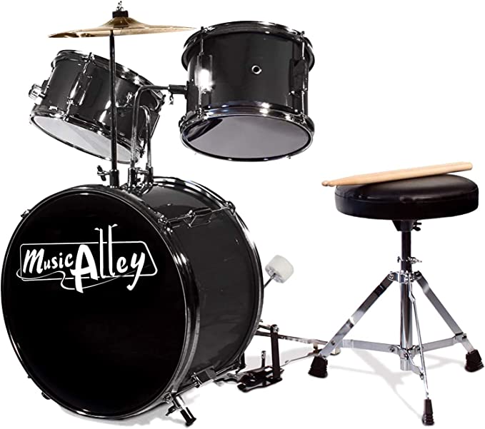 Music Alley Kids 3 Piece Beginners Drum Kit, Black, inch (DBJK02-BK)