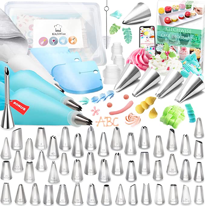 Cake Decorating Supplies Kit Tips 83 Pieces, 48 Stainless Steel Icing Tip Set, 2 Reusable Coupler and 20 Pastry Bags