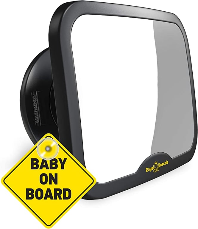 ROYAL RASCALS Baby Car Mirror for Back Seat - Updated Lockable Model - Black Frame - Safest Shatterproof Baby Mirror for Car - Rear View Baby Car Seat Mirror to See Rear Facing Infants and Babies.