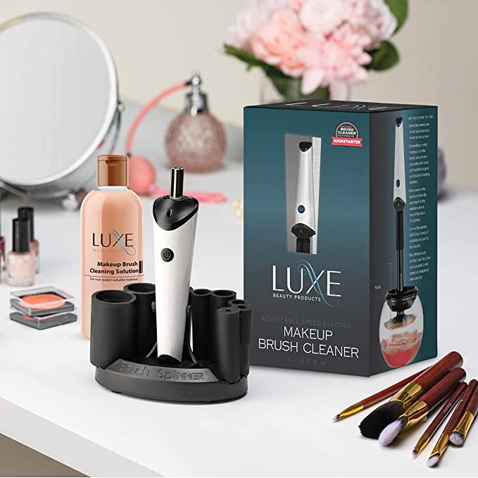 Luxe Makeup Brush Cleaner - with USB Charging Station, Instantly Wash and Dry Your Make up Brushes with 3 Adjustable Speeds Bonus 5oz Cleaning Solution Included