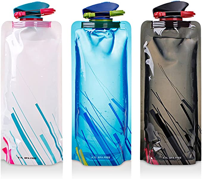 maxin Foldable Water Bottle Set of 3, BPA Free Durable Foldable Flexible Water Bottle with Carabiner for Hiking,Adventures, Traveling, 700ML.