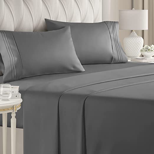 King Size Sheet Set - 4 Piece - Hotel Luxury Bed Sheets - Extra Soft - Deep Pockets - Easy Fit - Breathable & Cooling Sheets - Wrinkle Free - Comfy ? Dark Grey Bed Sheets - Kings Sheets ? 4 PC