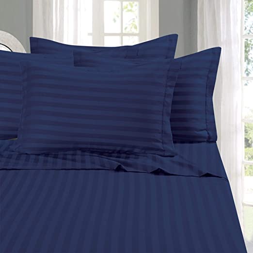 Elegant Comfort Best, Softest, Coziest 6-Piece Sheet Sets! - 1500 Thread Count Egyptian Quality Luxurious Wrinkle Resistant 6-Piece Damask Stripe Bed Sheet Set, King Navy Blue