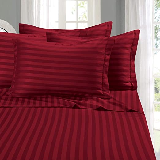 Elegant Comfort Best, Softest, Coziest 6-Piece Sheet Sets! - 1500 Thread Count Egyptian Quality Luxurious Wrinkle Resistant 6-Piece Damask Stripe Bed Sheet Set, King Burgundy