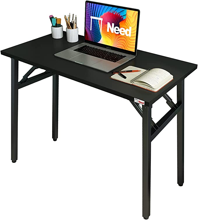 Need Folding DeskTable for Computer 31 1/2" Length No Assembly Sturdy and Heavy Duty Writing Desk for Small Spaces and Small Folding Desk -Damage Free Deliver(Black Walnut) AC5CB8040