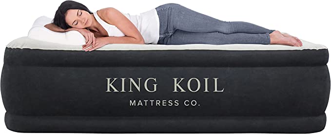 King Koil Luxury Air Mattress Queen with Built-in Pump for Home, Camping & Guests - 20” Queen Size Inflatable Airbed Luxury Double High Adjustable Blow Up Mattress, Durable Portable Waterproof