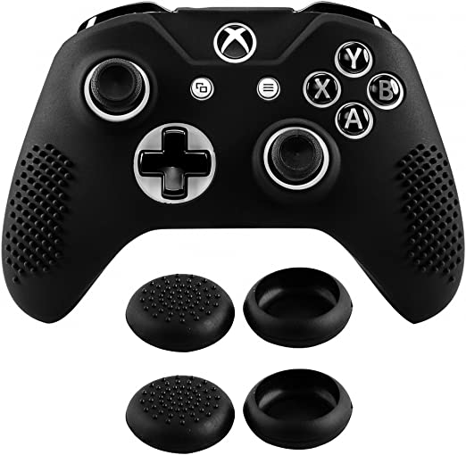 eXtremeRate Soft Anti-Slip Silicone Controller Cover Skins Thumb Grips Caps Protective Case for Xbox One X & One S Controller Black