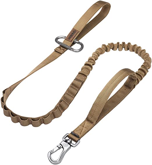 EXCELLENT ELITE SPANKER Bungee Dog Leash Tactical Dog Leash Nylon Adjustable Tactical Leash for Dogs Quick Release Military Dog Leash with 2 Control Handle (Coyote Brown)