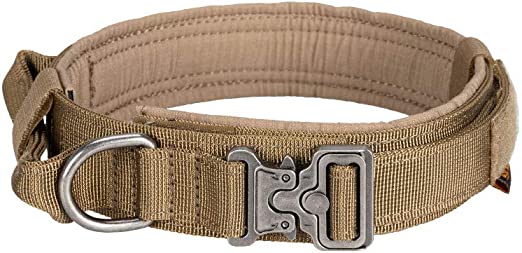 EXCELLENT ELITE SPANKER Tactical Dog Collar Nylon Adjustable K9 Collar Military Dog Collar Heavy Duty Metal Buckle with Handle (Coyote Brown-XL)