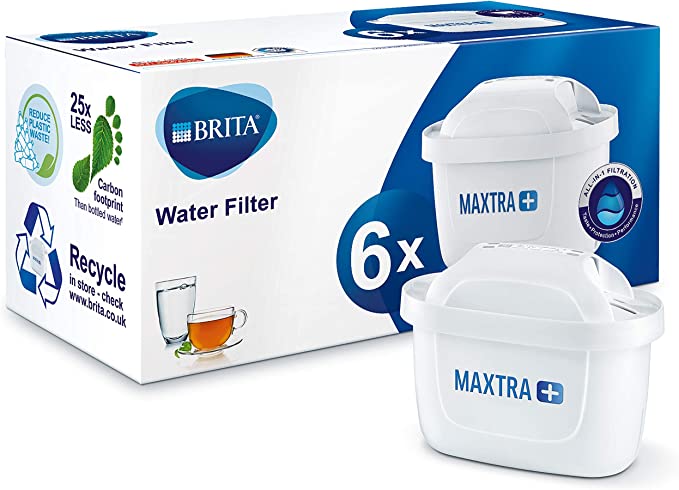 BRITA MAXTRA + Replacement Water Filter Cartridges , Compatible with All BRITA Jugs - Reduce Chlorine , Limescale and Impurities for Great Taste - Pack of 6