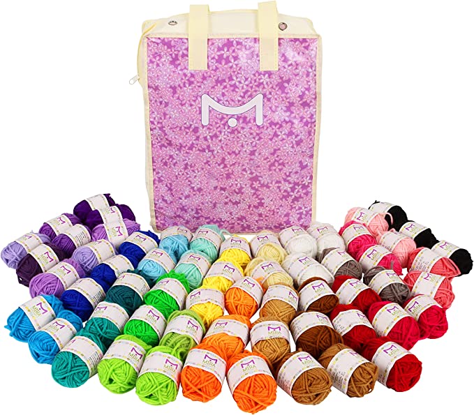 60 Yarn Skeins – Total of 1312 Yard Acrylic Yarn for Knitting and Crochet - Yarn Bag for Storage and 7 Ebooks Included with Each Pack | by Mira Handcrafts (Lilac)