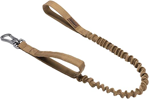 EXCELLENT ELITE SPANKER Military Bungee Dog Leash Elastic Leads Rope with 2 Padded Control Handle for Medium and Small Dogs (Coyote Brown)