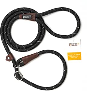 Friends Forever Extremely Durable Dog Rope Leash, Premium Quality Training Slip Lead, Reflective, Thick Heavy Duty, Sturdy Nylon, Comfortable for The Strong Large Medium Small Pets 6 feet, Black