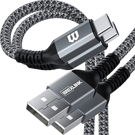 BrexLink USB C Cable 2 Pack, USB Type C to USB A Charger Nylon Braided Fast Charge Cord for Samsung S9 S10 S22 S21, Note 20 9 10, Pixel, LG G8 7 V 40, Switch etc. All Type C Devices (6.6ft/2M Grey)