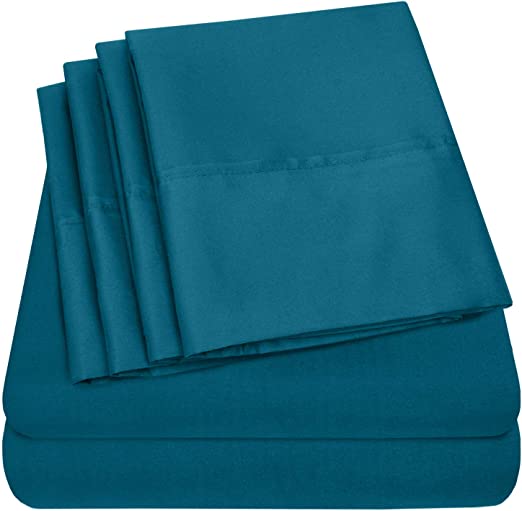 Sweet Home Collection 6 Piece Bed Sheets 1500 Thread Count Fine Microfiber Deep Pocket Set-Extra Pillow Cases, Value, Queen, Teal