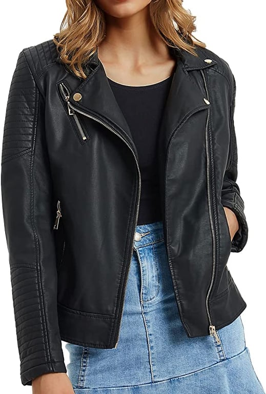 Bellivera Women's Faux Leather Short Jacket，Moto Casual Coat for Winter and Spring