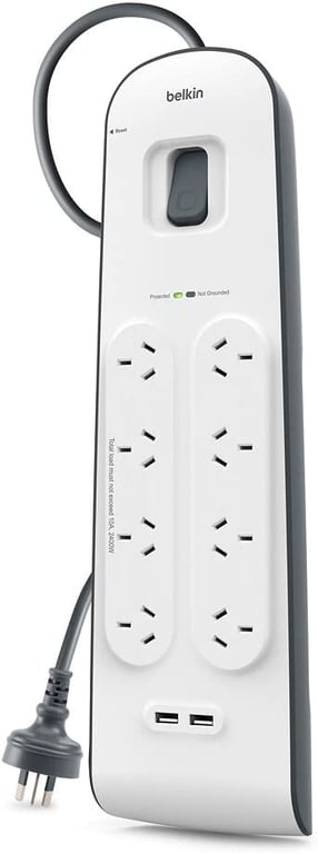 Belkin 8-Outlet Surge Protection Strip with 2,4 Amp USB Charging, White/Grey (BSV804au2M)