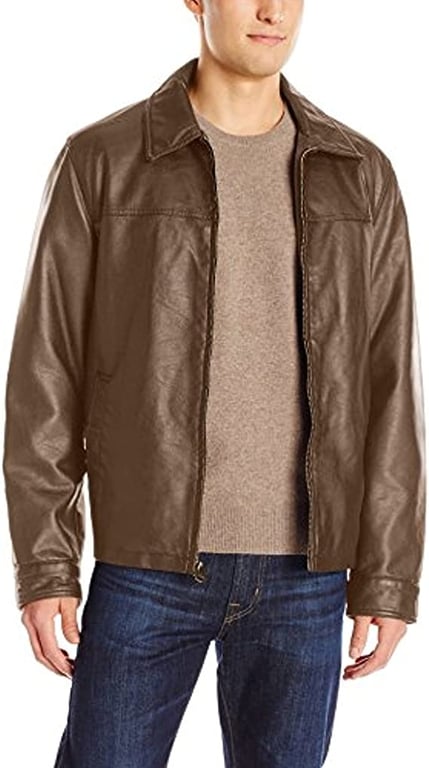 Dockers Mens Smooth Lamb Leather Look Laydown Collar Open Bottom Solid Long Sleeve Faux Leather Jackets