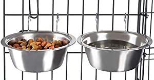 Stainless Steel Hanging Pet Bowls for Dogs and Cats- Cage, Kennel, and Crate Feeder Dish for Food and Water- Set of 2, 20 oz Each by PETMAKER