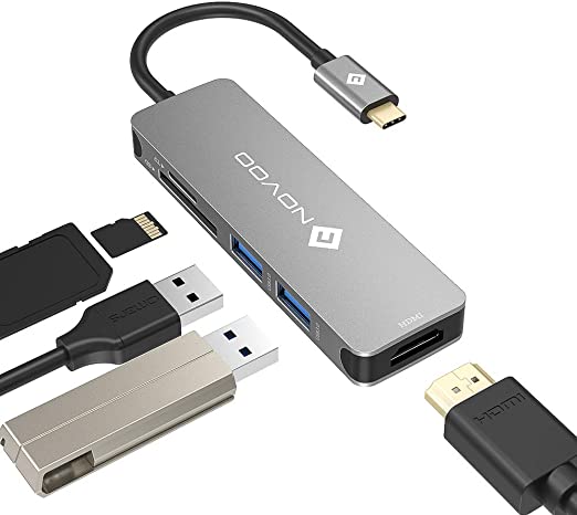 USB C Hub, NOVOO USB Type C Hub Adapter with 4K HDMI, 2 X USB 3.0, SD Card & Micro SD Card Slots USB-C Multiport Adapter USB C Dongle for MacBook Pro Dell XPS HP More Type C Devices