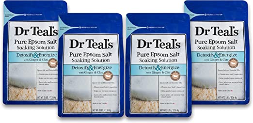 Dr Teal's Epsom Salt 4-pack (12 lbs Total) Detoxify & Energize with Ginger & Clay
