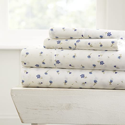 Linen Market 4 Piece Patterned Sheet Set, Full, Soft Floral Light Blue