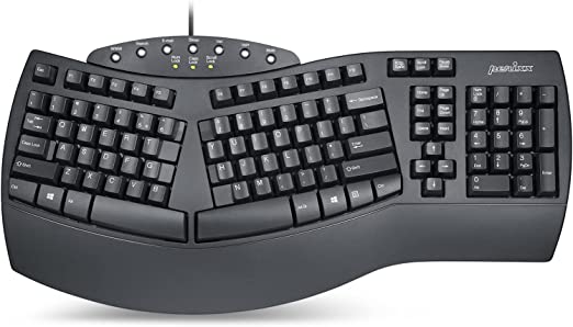 Perixx PERIBOARD-512 Wired Ergonomic Natural Split Keyboard, 7 Multimedia Keys, Black, Full US English Layout