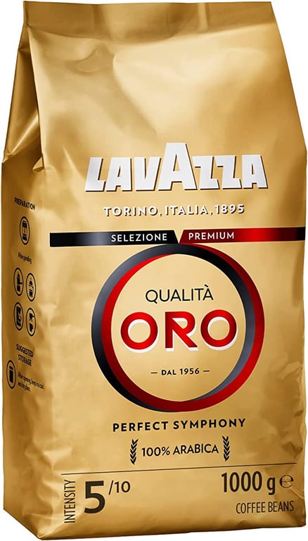 Lavazza Qualità Oro, 100% Arabica, Medium Roast Coffee Beans, Pack of 1kg