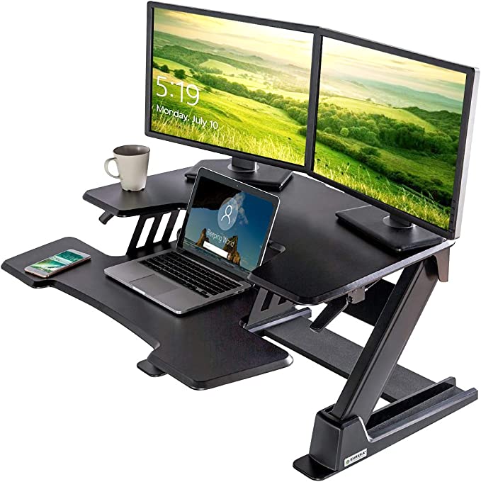 EUREKA ERGONOMIC Height Adjustable Desk 36'' Sit Stand Desk Standing Desk Converter Riser with Keyboard Tray Black 2nd Generation