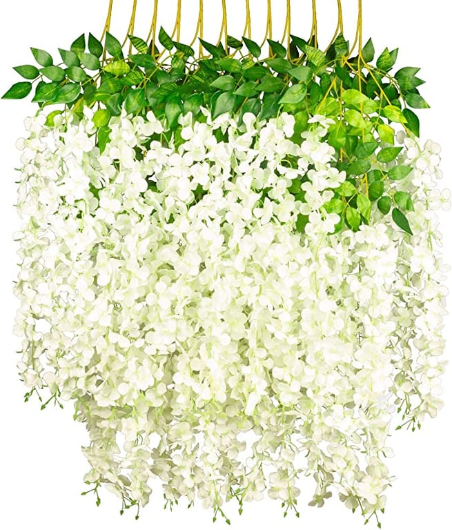 GPARK 12 Pack /45 inch /3.7ft Wisteria Artificial Fake Flower Bushy Silk Vine Ratta Hanging Garland for Wedding Party Garden Outdoor Greenery Home Wall Deco Milk White