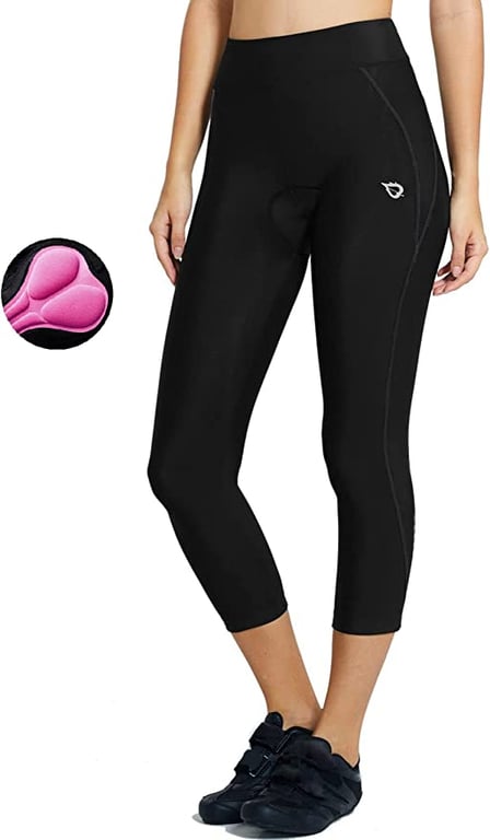 Baleaf Women's 3D Padded 3/4 Cycling Compression Tights Wide Waistband UPF 50+