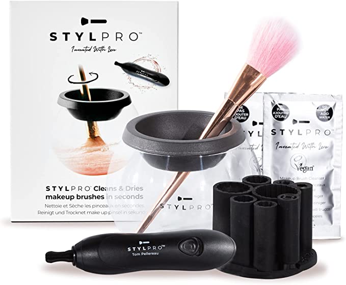 STYLPRO Makeup Brush Cleaner Dryer 2 in 1 Bowl Washer - Best Electric Spinner Make Up Brush Washing Machine 30 Seconds Dry - Vegan Beauty Product by Inventor Tom Pellereau