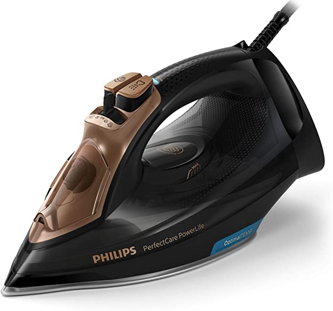 Philips PerfectCare Steam Iron with SteamGlide Plus Soleplate, 2400W, 185g Steam Boost, Black/Gold, GC3929/64