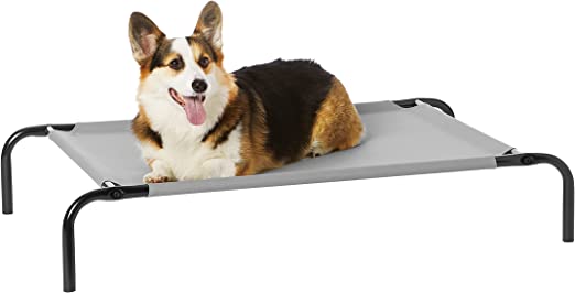 Amazon Basics Cooling Elevated Dog Bed with Metal Frame, Medium, 43 x 26 x 7.5 Inches, Grey