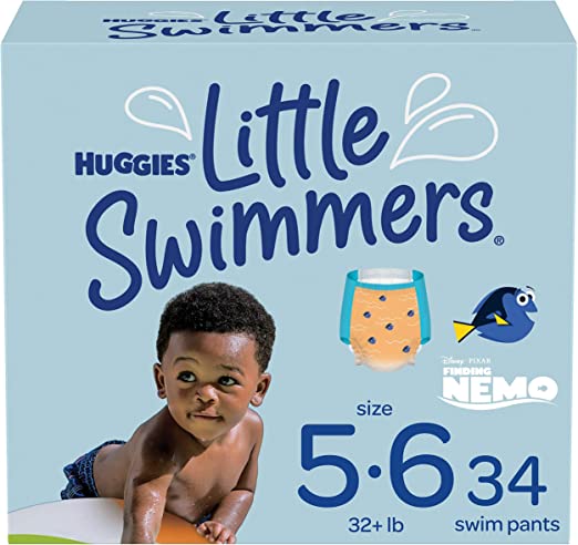 Huggies Little Swimmers Disposable Swim Diapers, Swimpants, Size 5-6 Large (Over 32 lb.), 34 Ct. (Packaging May Vary)